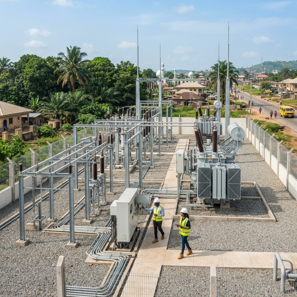 Electrical substation with transformers and switchgear