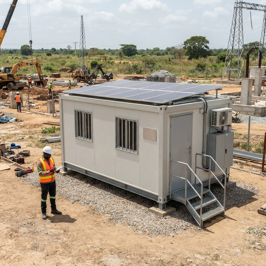 Rapidly deployable modular solar site office on an energy project construction site