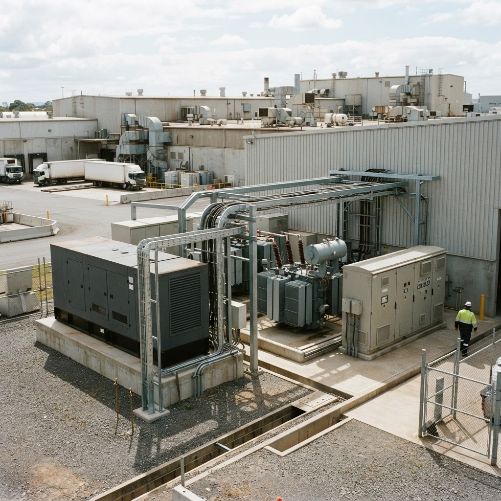 Dedicated captive-power installation with generation and switchgear serving an industrial facility