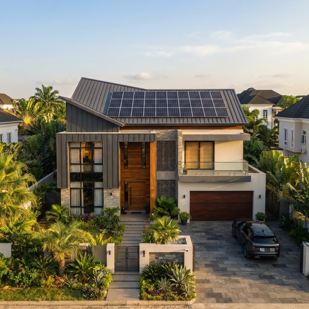 Modern Nigerian home and estate with professionally integrated rooftop solar energy